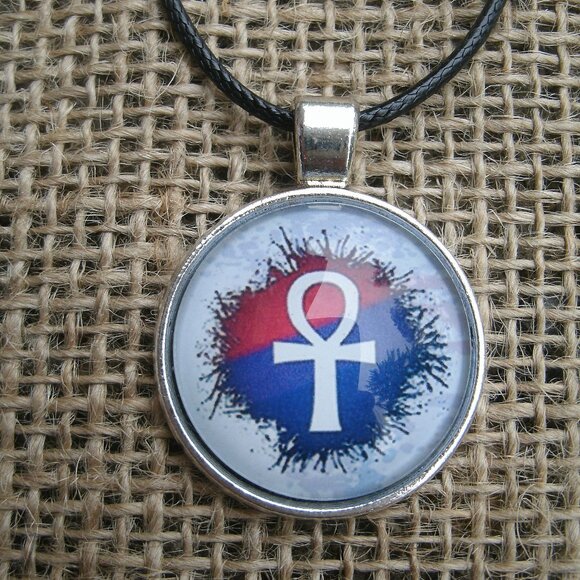 Egyptian Ankh Glass Cabochon Pendant Necklace - Picture 1 of 11